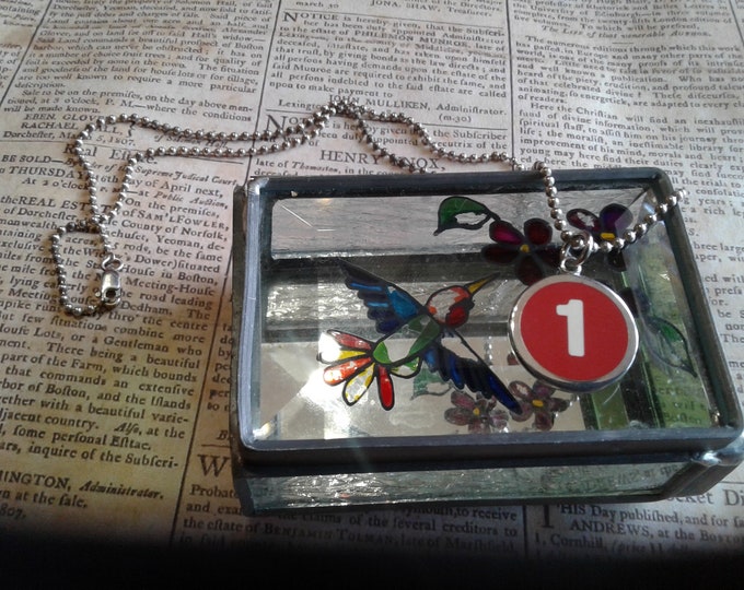 Sterling Silver and Red Plastic Numeral One Pendant on Newer Sterling Ball Chain, Marked, Unidentified Maker's Mark