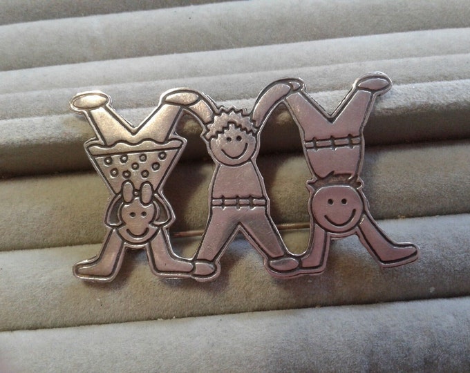 EFS 925 Sterling Silver Brooch of Upside Down Children Playing, Vintage