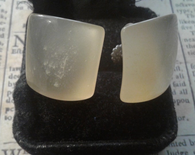 Pale Yellow Moonglow Lucite and Sterling Silver Vintage Midcentury Screwback Earrings, Marked Sterling