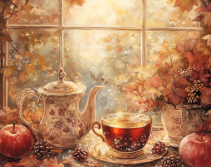 Five Autumn Teatime Digital Papers/Backgrounds for Instant Download