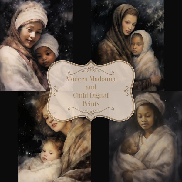 Modern Madonna and Child Downloadable Print Set, Four JPG images at 8x10, 300dpi