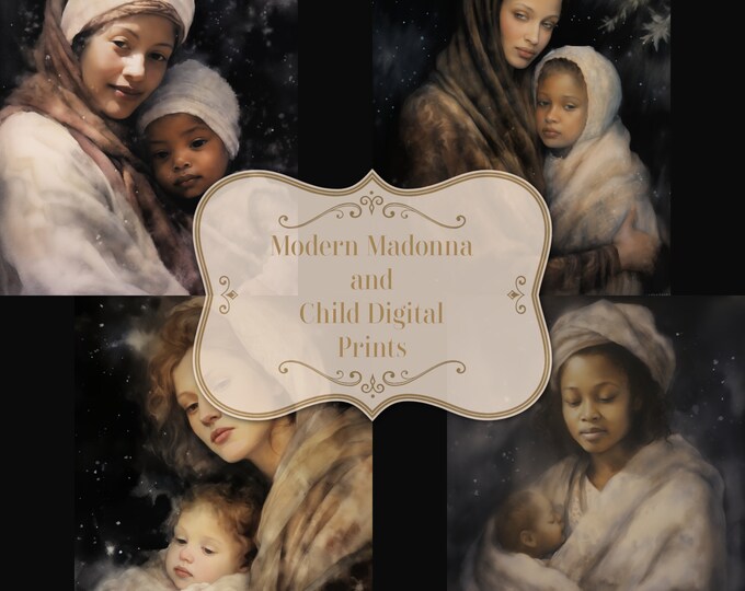 Modern Madonna and Child Downloadable Print Set, Four JPG images at 8x10, 300dpi
