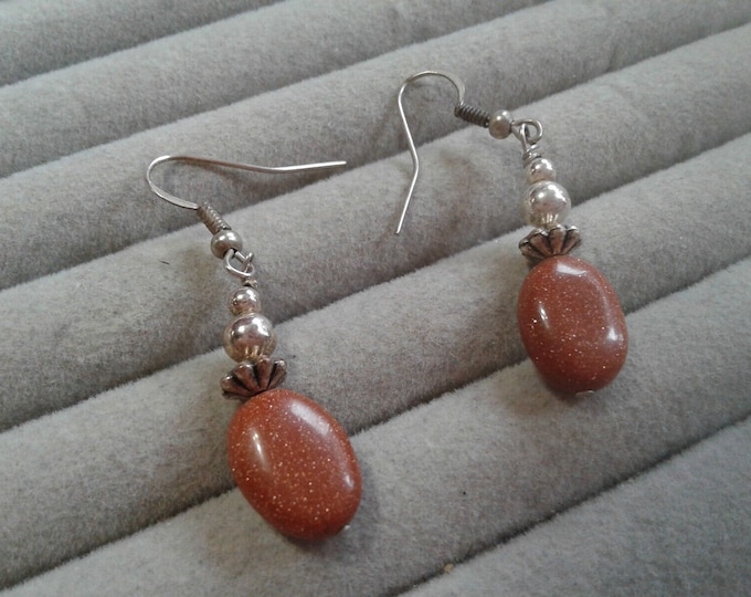 Goldstone and Silvertone Vintage Handmade Grunge Drop Earrings