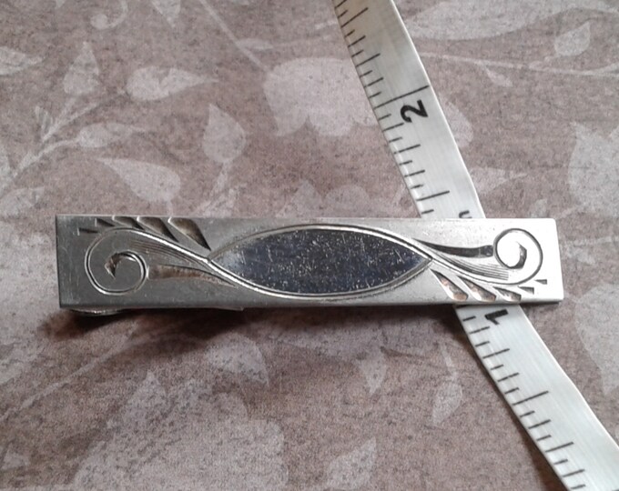 Kreisler Sterling Plaque Engraved Design Monogrammable Tie Clip, Signed and Marked