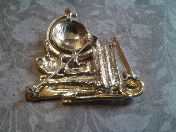 Large Matte and Shiny Goldtone Teacer Pin Brooch … - image 2
