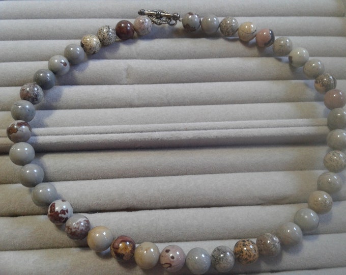 Vintage Handmade Short Strand of 9mm Jasper Beads with Toggle Clasp