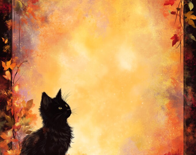 Autumn Kitty and Plain Background Lined and Unlined Writing Papers--Two Designs to Download and Print at Home