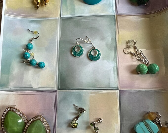 Selection of Bluegreen Vintage Earrings, Sold Separately