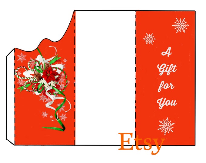 A Gift for You Red Snowflake Design Print and Fold Money Holder Christmas Greeting Card Instant Download