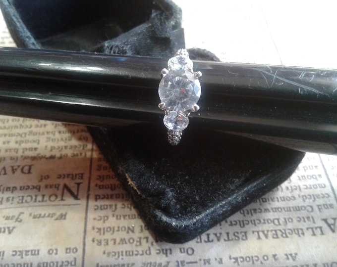 Sterling Silver and Cubic Zirconia Three Stone Engagement Ring