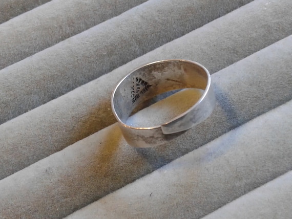 Taxco Sterling Silver and Black Inlay Adjustable Band Ring with Deity, Marked Sterling, Ana, 925, Taxco, Size 7 View 3