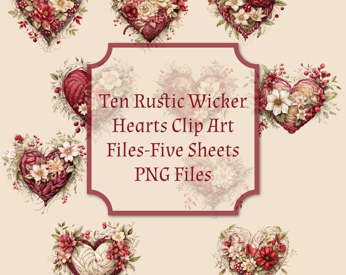 Rustic Wicker Hearts Clip Art Files--10 PNG Files--Fully Transparent Backgrounds, Instant Download