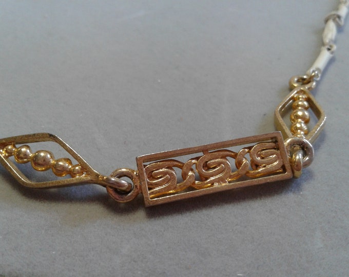 Roget White Enamel and Goldtone 38" Decorative Chain Necklace, Signed Hangtag