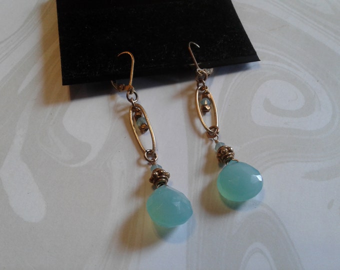 1/20 14K Gold Filled and Translucent Blue Green Stone Linear Dangles
