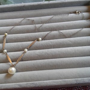 Glass Pearl and Unmarked Likely Goldfilled Drop Necklace