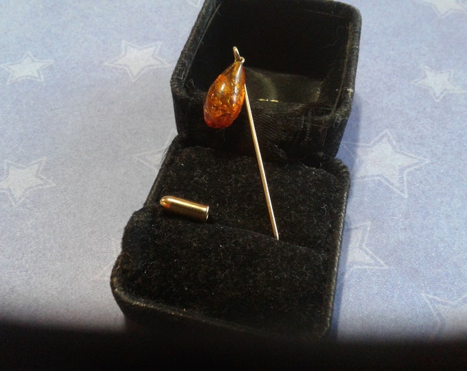 12K Gold Filled Stickpin with Amber Teardrop Dangle