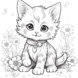 Five Cute Kittens Coloring Sheets for Instant Download
