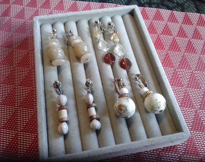 Earth Tone Beaded Clip On Dangle Earrings, Your Choice, Only Two Dollars a Pair