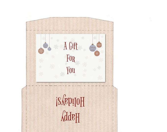 Happy Holidays Neutral Baubles on Kraft Paper Print and Fold Gift Card Holder