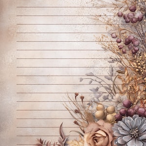 Papeles para escribir con y sin rayas con temática otoñal de Midnight Garden, dos diseños