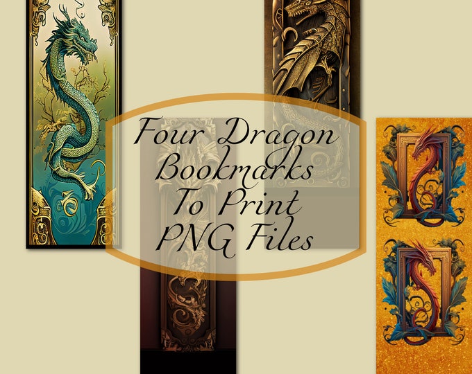 Four Dragon Bookmarks--Instant Download--Print At Home-Use "As Is" or for Crafting