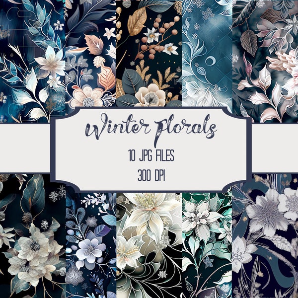 Winter Floral Allover Design Digital Papers--12 x 12--300 DPI--Commercial Use Permitted--Instant Download