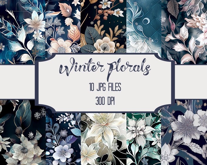 Winter Floral Allover Design Digital Papers--12 x 12--300 DPI--Commercial Use Permitted--Instant Download