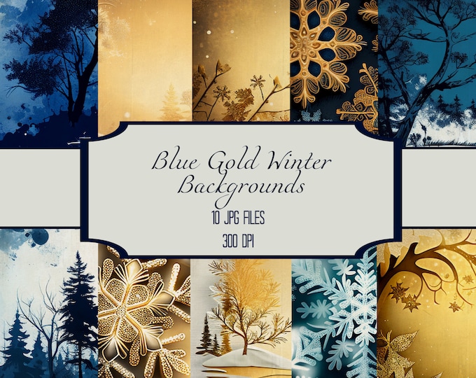 Blue Gold Winter Design Digital Papers--12 x 12--300 DPI--Commercial Use Permitted--Instant Download