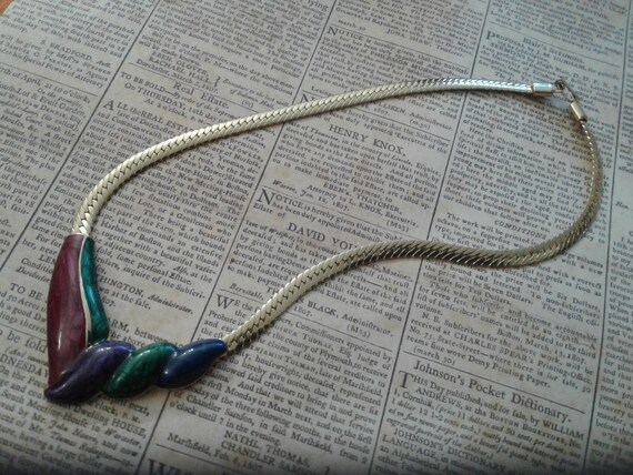 Solid Copper Multi Color Enameled Wing Shaped Geo… - image 7