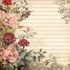 Antique Floral Lined and Unlined Writing Papers for Instant Download in Two Designs
