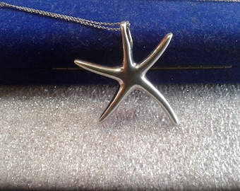 Sterling Silver Large Starfish Pendant on Italian Sterling Silver Chain, 925