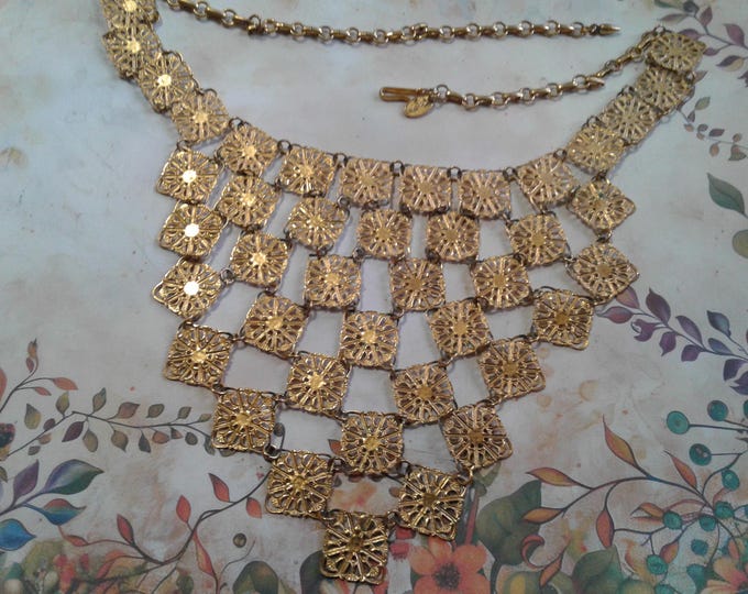 Vendome Elaborate Goldtone Filigree Bib Statement Necklace, 1960s
