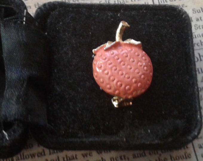 Small Goldtone and Reddish Pink Enamel Strawberry Scatter Pin