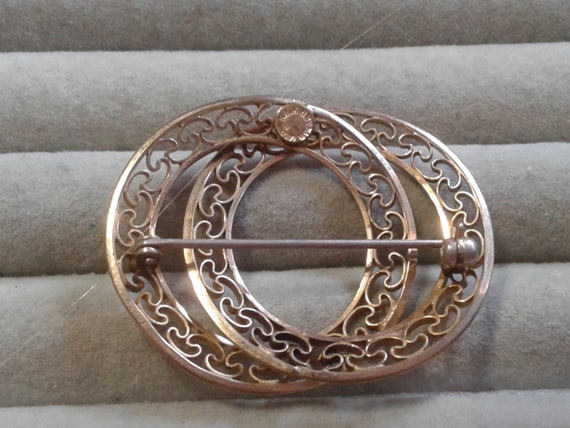 1/20 12K Gold Filled Filigree Double Circle Brooch - image 2