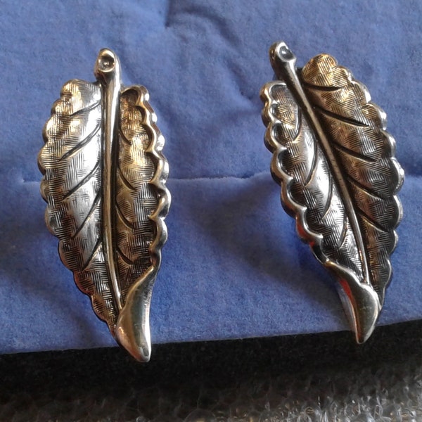 Beaucraft Beau Sterling Leaf Screwback Earrings, Signed