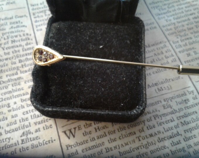 Vintage Paisley or Teardrop Goldtone Stick Pin with Red Rhinestones