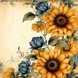 Documentos de diario/antecedentes de Five Country Girasol para descargar e imprimir en casa, 8,5 x 11