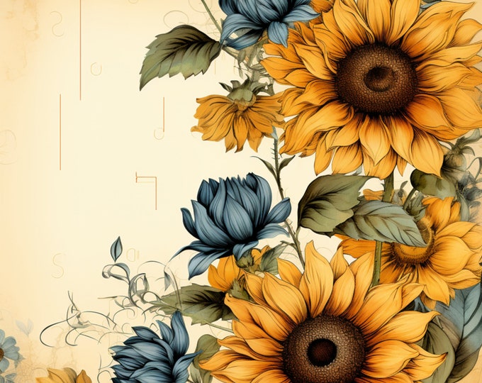 Five Country Sunflower Background/Journaling Papers to Download and Print at Home, 8.5 x 11
