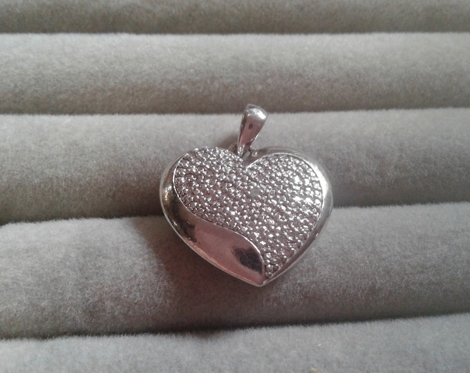 Diamond and Silvertone Heart Pendant, Marked FAS Thai