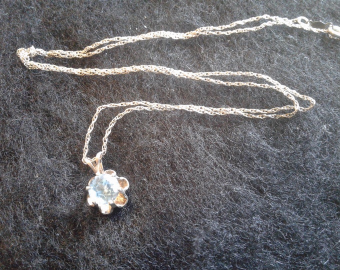 Sterling Silver Blue Topaz Solitaire Pendant on Delicate 18" Rope Chain