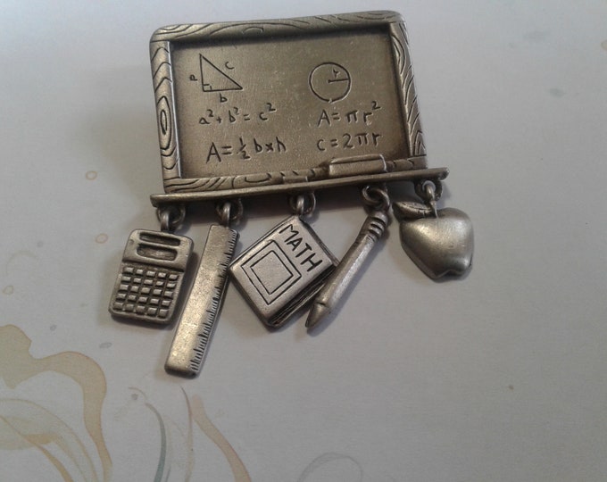 JJ Pewtertone Math Teacher with Dangles Pin, Signed