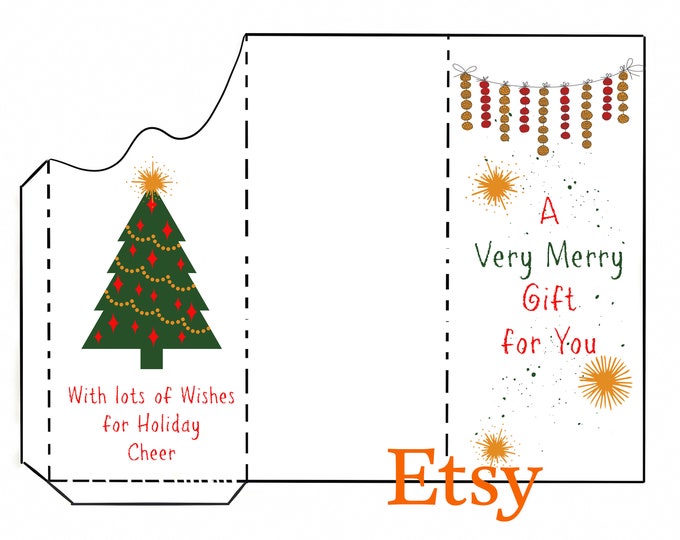 A Gift for You Merry Green and Red on White Background Print and Fold Money Holder Christmas Greeting Card Instant Download