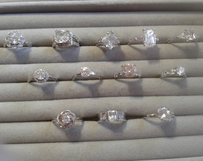 Selection of Stunning Cubic Zirconia Solitaire Engagement Rings in Silvertone, Your Choice