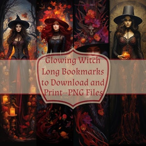 Four Glowing Witch Bookmarks--Instant Download--Print At Home-Use "As Is" or for Crafting