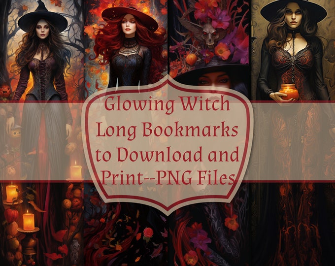 Four Glowing Witch Bookmarks--Instant Download--Print At Home-Use "As Is" or for Crafting