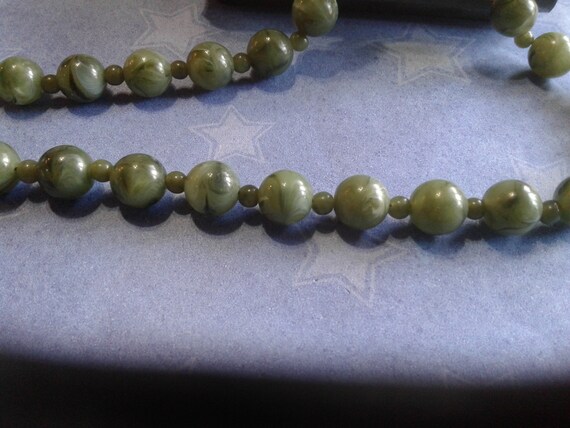 Mid Length Strand of Green Plastic "Jade" Beads w… - image 3