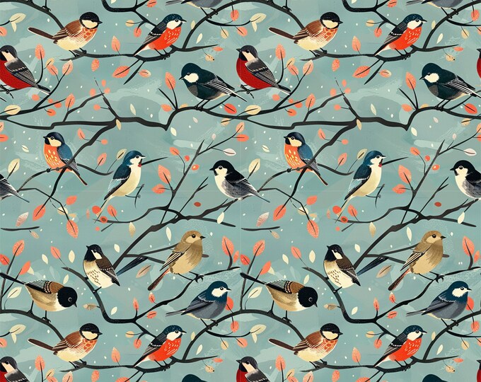 Five Birdies Bird Print Decorative Background Papers for Instant Download