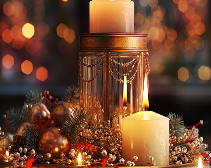 Beautiful Christmas Candle Season's Greeting Card Design Instant Download