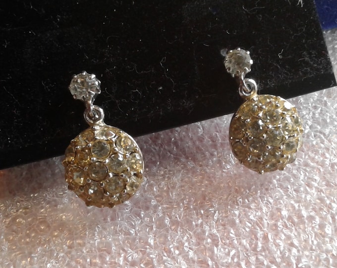 Small Silvertone and Rhinestone Screw Back Dangle Earrings