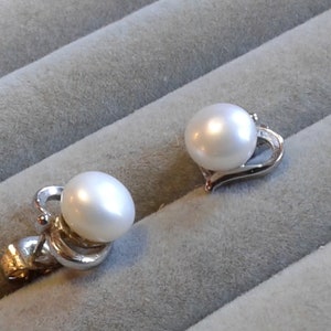 Freshwater Pearl and Silvertone Unmarked Plate Heart Earrings, Replacement Backs
